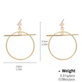 Minimalist gold geometric hoop earrings with cubic zirconia accent and size specs - Minimalist Hoop Cross Bar Rhinestone Style (NCE00559)
