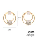 Classic golden hoop earrings with hollow geometric design and clear cubic zirconia stones - Overlapping Double Hoop Four-Prong Rhinestone (NCE01616)