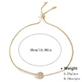 Adjustable golden box chain bracelet with sparkling zircon circular charm and sliders - Gold Full Pave Round Disc Style (NCB00305)