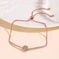 Elegant rose gold adjustable bracelet with micro-paved sparkling round disc and box chain - Rose Gold Full Pave Round Disc Style (NCB00305-1)