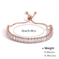 Adjustable rose gold tennis bracelet with rectangular zircons and sliding clasp - Rose Gold Baguette Zirconia Sliding Style (NCB00302-1)