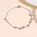 Silver adjustable daisy bracelet with zircon flower petals and sleek snake chain link - Silver Double Layer Daisy Style (NCB00402)
