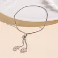 Silver adjustable box chain bracelet featuring double heart pendants with clear zircons - Silver Double Heart Box Chain Style (NCB00058)