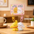 Cute hugging cartoon puppies magnetic keychain set in yellow and white resin, 58g weight - Puppy Hug / SKU Price for One Pair