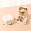 Portable cream white square jewelry box with mirror and travel size 10x10x5cm dimensions - Cream White (With Mirror)
