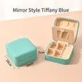 Portable Tiffany blue PU leather jewelry box with mirror and cross pattern texture - Tiffany Blue (With Mirror)