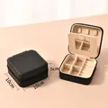 Portable dark black jewelry box with mirror and cross-grain leather finish - Dark Black (With Mirror)