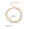 Close-up of 18K gold stainless steel layered bracelet with colorful crushed stones - 1108-lt / 3-Layer Chain Bracelet