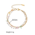 Detail of 18K gold stainless steel triple-layer bracelet with colorful stones and pearls - 1108-zz / 3-Layer Pearl Bracelet