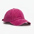 Detail of adjustable strap and vintage washed cotton texture on the rose red baseball cap - Blank Style / Rose Red