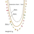 Detailed layered necklace measurements showing 39cm 42cm 45cm lengths and gravel stone beads - 2185-zz / 3-Layer Pearl Necklace