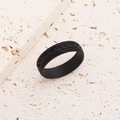 Matte black stainless steel ring with industrial chain relief and gear edge design - 6009 Black Solid Ring / Black