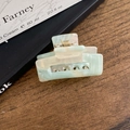 Rectangular hair claw clip with mint green and cream marble texture in acetate - Mist Cyan