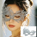 Elegante silberne Spitzenmaske Phönix für Halloween mit Glitzer und Satin-Bindebändern - Phönix / Silber