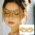 Elegant golden lace masquerade mask featuring an intricate phoenix feather design - Pointed Toe Small / Gold