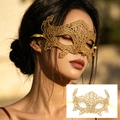 Elegant golden lace masquerade mask with phoenix design for Halloween costume parties - Fox / Gold