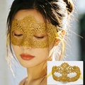 Elegant gold lace phoenix masquerade mask for Halloween parties and festive events - Flower Heart / Gold