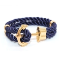 Nautical braided navy blue rope bracelet with a polished gold-tone anchor buckle - Gold Anchor - Navy Blue Rope