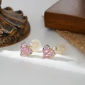 Orecchini a clip con cuore di zircone rosa, montatura dorata e cuscinetti trasparenti - Orecchini a clip / Oro Rosa