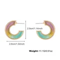 Gradient C-shaped hoop earrings in purple, yellow, green tones with gold-plated metal finish - Purple Yellow Green Gradient C-Shaped Open Hoop Earrings (DNXE07755)