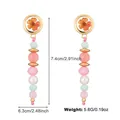 Colorful resin dried flower drop earrings with mint green, pink beads and gold rings - Orange Dried Flower Long Beaded Style (WXE05163)