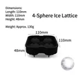 Schwarze 4-Loch Silikon Eisform für Whisky, Größe 110x110x48mm für runde Eiskugeln - 4-Gitter Kugel / Schwarz