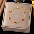 Elegant gold-plated stainless steel bracelet with five rectangular red gemstones and lobster clasp - 【sle2169】red Diamond Bracelet (gold)