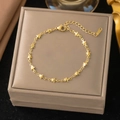 Elegant gold titanium steel bracelet featuring star charms and adjustable lobster clasp - 【sle2067】five-pointed Star Bracelet Gold