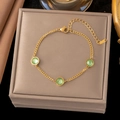 Elegant gold titanium steel bracelet with green crystals on a premium gift box - 【sle2151】three Green Diamonds Bracelet Gold