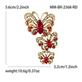 Broche papillon dorée vintage avec strass rouges mesurant 5.6cm sur 3.2cm - Rouge