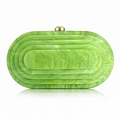Macro view of green marble acrylic evening bag with layered shell design and metal clasp - Green