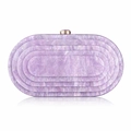Detail of purple marble acrylic evening clutch with gold gemstone clasp and layered design - Starry Purple