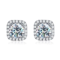 Luxury S925 silver square halo moissanite stud earrings with brilliant cut stones - 1 Carat (White Moissanite)