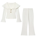 Elegante completo bianco due pezzi con top a V e pantaloni a zampa a vita alta - XS / Set / Bianco