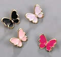 Chic butterfly brooches set in black, light pink, nude, and rose red enamel finishes - 5-Piece Butterfly Brooch Set