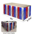 Red white and blue tinsel table fringe skirt for USA Independence Day party decor - US Independence Day Table Skirt