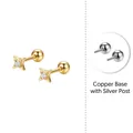 Minimalist four-pointed star stud earrings in gold finish with S925 silver posts - 18K Gold Plated Copper (S999 Silver Earring Post) / White Zirconia Screw Back (TF1930-E3769) / Gold