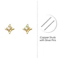 Minimalist S925 silver needle four-point star earrings with white zircon accents - 18K Gold Plated Copper (S999 Silver Earring Post) / White Zirconia Standard Post (TF1930-E3769) / Gold