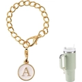 Golden letter A charm keychain with white enamel pendant on a tumbler handle - Letter A / White Round