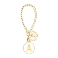 Golden letter A charm keychain with a white butterfly pendant and metal lobster clasp - Round Letter Charm (with Butterfly) / Letter A / White
