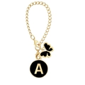 Golden cup chain keychain with black butterfly charm and round gold letter A pendant - Round Letter Charm (with Butterfly) / Letter A / Black