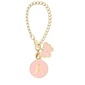 Golden cup chain keychain with pink butterfly and gold letter A disc charm - Letter A / Pink Round + Butterfly