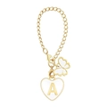 Golden keychain with butterfly charm and white heart pendant featuring letter A engraving - Letter A / White Heart + Butterfly