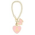 Pink heart pendant with gold letter A and butterfly charm on a golden lobster clasp chain - Letter A / Pink Heart + Butterfly