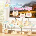 Cute resin cat memo clip set with assorted lucky charm cards for desk decoration - HM215 Meow Fun Memo Clip Set of 6 / Random 1pc