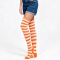 Chaussettes montantes rayées orange et blanc avec une bande large antidérapante - L (Taille unique) / Rayures larges Orange et Blanc