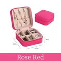 Mini rose red velvet jewelry box with PU leather exterior and storage compartments - 10*10*5cm