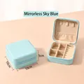 Sky blue velvet portable jewelry organizer box with multi-compartment storage slots - Cross-grain PU-Sky Blue / 10*10*5cm