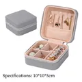 Gray square velvet jewelry box with zipper, 10x10x5cm compact portable travel storage case - 10*10*5cm