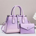 Lavender gradient faux crocodile leather tote bag set with matching small wallet and strap - L28xW14xH20cm / Purple